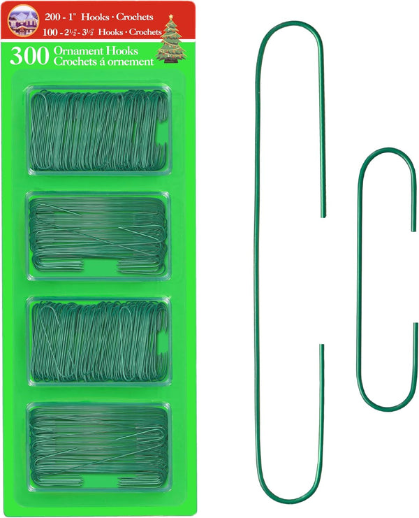 R’ND’s 300 Pack Christmas Tree Ornament Hooks - Metal Wire Hangers for Decorating (Green)