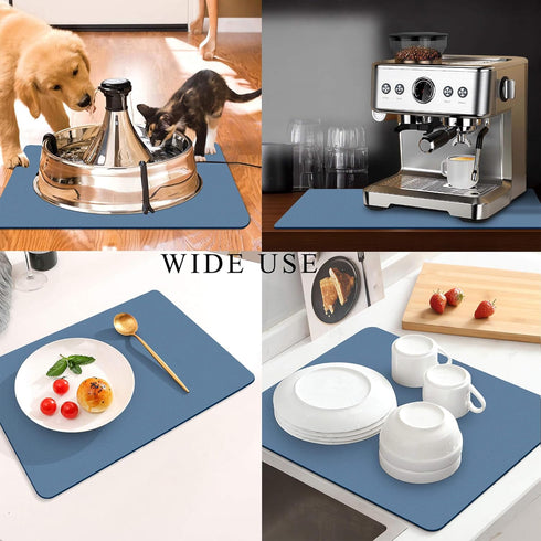 Coffee Mat for Countertops,Coffee Bar Accessories Fit Under Coffee Maker Espresso Machine, Absorbent Hide Stain Rubber Mat for Countertop,Dish Drying Mat for Kitchen Counter (Blue, 12"x19") by JuSiyley