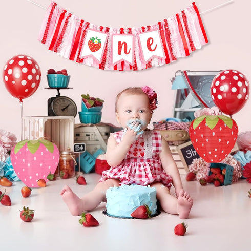 Kriyokiaa Berry First Birthday High Chair Banner One High Chair Banner Girl Photo Backdrop First Birthday Decorations