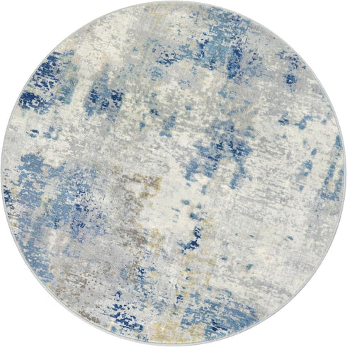 4Ft, 4x4 Lahome Modern Abstract Round Rug Blue Washable Front Door Mat Soft Circle Rug for Entryway Bedroom Non Slip