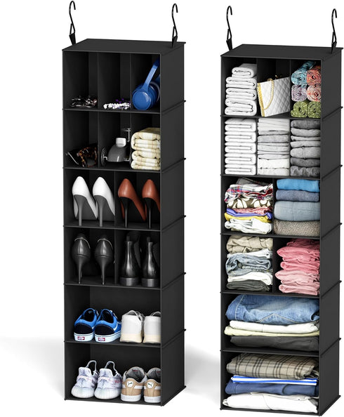 SpaceAid 2 Pack Hanging Closet Organizer with Dividers, 24 Compartments Hanging Shoe Shelves for Closet