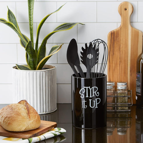 DII Kitchen Accessories Retro Collection - Black Ceramics Utensil Holder