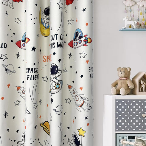Grommet 1 W42 L84 Inch Cartoon Astronaut Semi Blackout Curtains for Kids Room Nursery Space Planets Patterns Printed