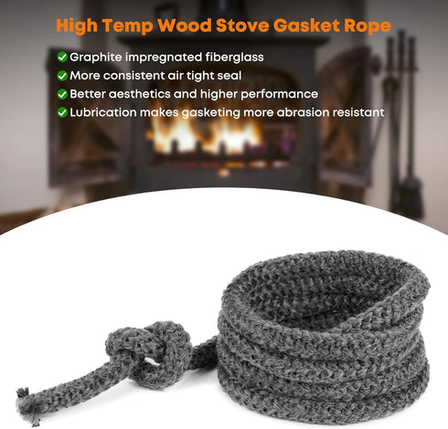 Stanbroil 1/2" x 84" Wood Stove Gasket - Graphite Impregnated Fiberglass Rope Seal and High-Temperature Cement Gasket