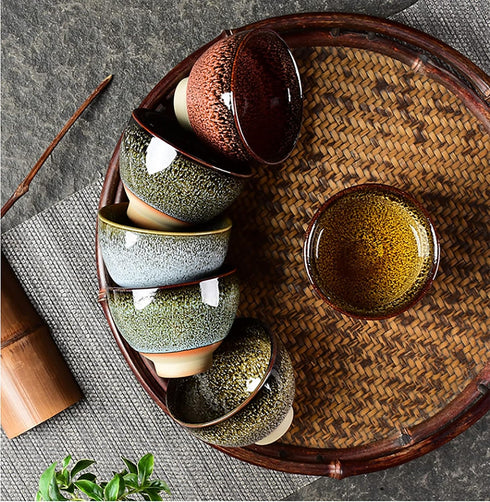 6pc Ceramic Kung Fu Tea Set with Japanese Tea Cup and Sake Cup, 2.1oz Capacity, Available in 6 Colors