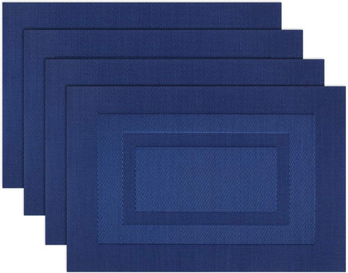 PIGCHCY Washable Vinyl Placemats, Elegant Durable Table Mats Set of 4 (18 x 12 inches, Navy Blue)