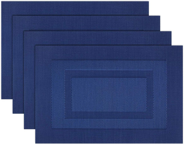 PIGCHCY Washable Vinyl Placemats, Elegant Durable Table Mats Set of 4 (18 x 12 inches, Navy Blue)