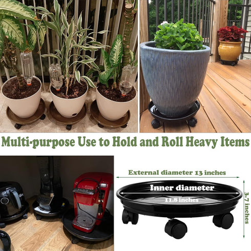 4 Packs 11.8" Plant Caddy with Wheels Plastic Rolling Plant Stands Heavy-duty Plant Dolly with Casters Indoor Outdoor