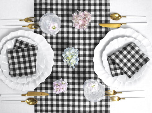 36 Inches 100% 14 36 Inch Summer, Solino Home Linen Gingham Check Table Runner - Pure Linen Black Checkered Table