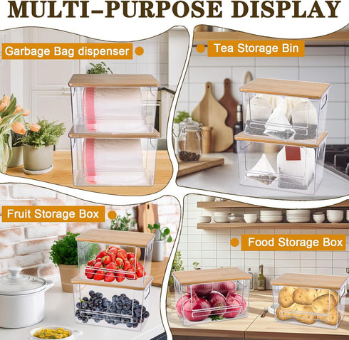 Trash Bag Dispenser, Trash Bag Holder Dispenser with Bamboo Top, Extra Large Garbage Bags Holder Organizer Under Sink