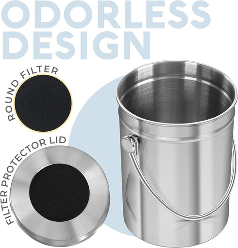 EPICA Countertop Compost Bin Kitchen, 1.3 Gallon, Odorless Composting Bin with Carbon Filters, Stainless Steel Kitchen