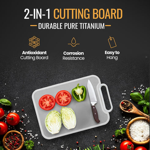 Titanium Cutting Board for Kitchen Dual-Sided Scratchless Pure Titanium & PP Surface, Non-Slip, Rust-Proof, Odor