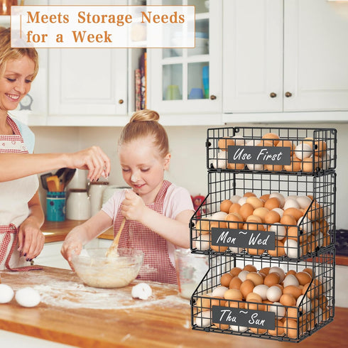 Countertop 3 Countertop/Wall-Mounted, keomaisyto Egg Holder with Nameplate to Separate Eggs, Tier Stackable Wire