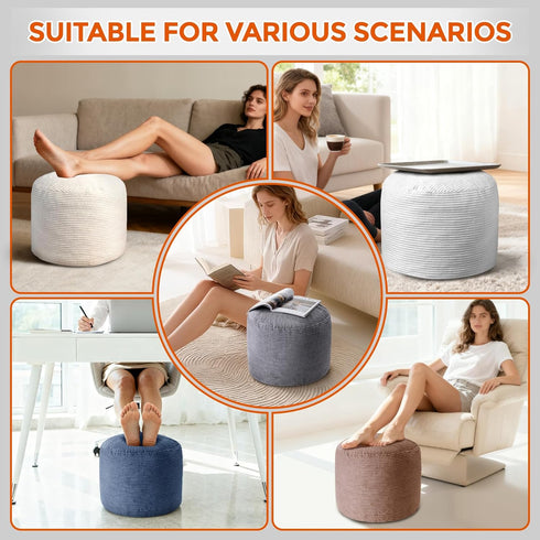 20" 20" 15" x x Pouf Ottoman Foot Rest, Pre-Stuffed Round Foot Stool with Odorless Shredded Memory Foam, Furry & Fluffy