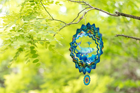 Wind Spinner for Outdoor, 12 inch Hanging Wind Sculpture, 3D Stainless Steel Whale Design for Garden Yard Balcony Decor