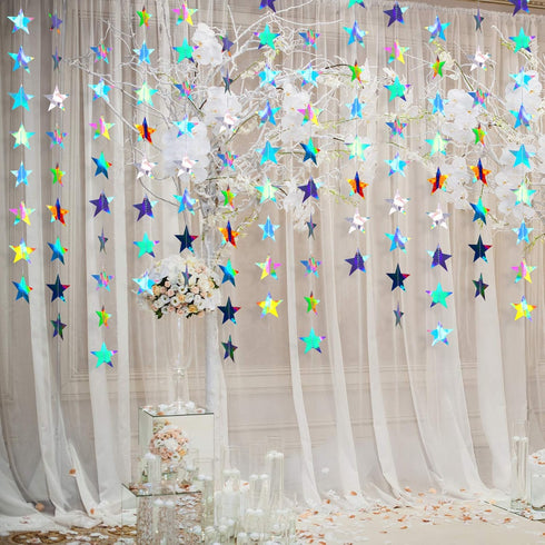 Patelai Glitter Star Garland Banner Decor, 130 Feet Holographic Iridescent Star Hanging Bunting for Parties