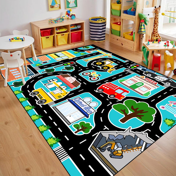 Car Rug Play Mat - Kids Play Rugs City Life Road Map