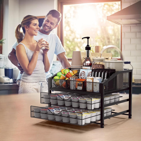 Countertop, Homsorout Coffee Bar Organizer - Coffee Station for Metal and Wood K Cup holder Storage Basket for Syrup