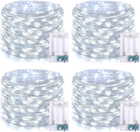 JMEXSUSS 4 Pack 50 LED Fairy Lights Battery Operated, 16.1ft White Fairy