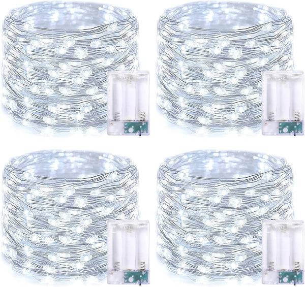 JMEXSUSS 4 Pack 50 LED Fairy Lights Battery Operated, 16.1ft White Fairy