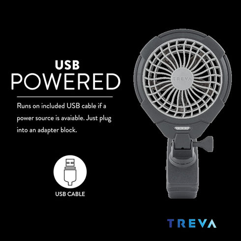 Treva 5 Inch Two Speed Battery & USB Powered Clip On Fan, Slim and Portable, Gray