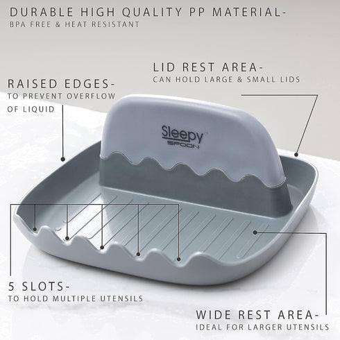 SleepySpoon Spoon Rest for Kitchen Counter, Pot Lid Holder and Spoon Holder, Keeps Countertops Clean