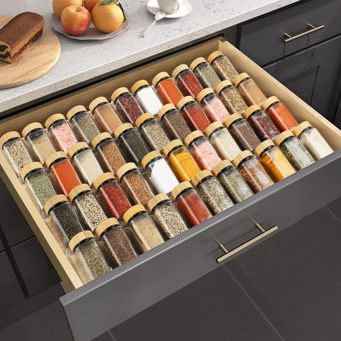 Spice Drawer Organizer 4 Tier, Acrylic Seasoning Organizer Rack, Clear Spice Rack Tray, Expandable from 9" to 18" (Jars