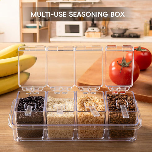 XJMWXHFC 4 Clear Seasoning Box, Pieces Seasoning Rack Spice Pots, Storage Container Condiment Jars Acrylic Seasoning