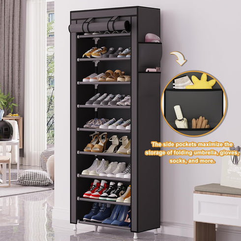 9 Closet Calmootey Tier Shoe Rack Organizer,Portable Shoe Shelf with Nonwoven Fabric Cover