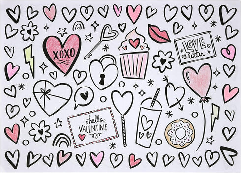 Iconikal Color-Your-Own 2-Sided Reversible Disposable Paper Place Mats, Valentine's, 14 x 10-inches, 22-Count
