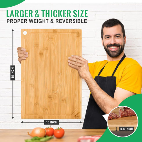Hiware Bamboo Cutting Board for Kitchen, Heavy Duty Wood Cutting Board with Juice Groove, 100% Organic Bamboo, Pre Oiled, 15" x 10" by HIWARE