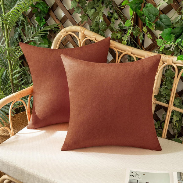 Woaboy Set of 2 Outdoor Waterproof Throw Pillow Covers, Rust Decorative Farmhouse Cushion Cases for Living Room 16x16