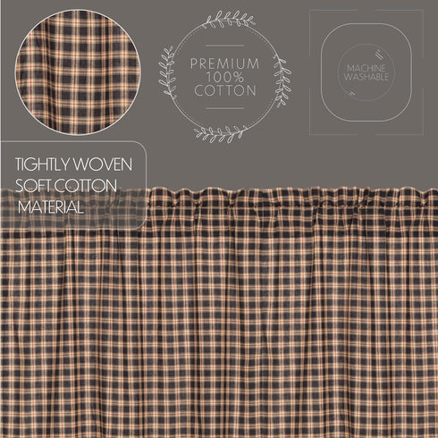 VHC Brands Bingham Star Plaid Valance, Cotton, 16x72 in Black