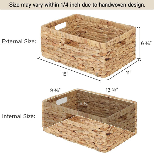 Water Hyacinth Storage Basket with Built-in Handles, StorageWorks Large Rectangular Wicker Basket, 1 Pack