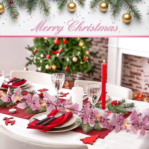 Syhood 1 6ft Pcs Christmas Glitter Berry String Garland Artificial Lighted Berry Holly Leaves Garland Indoor Outdoor