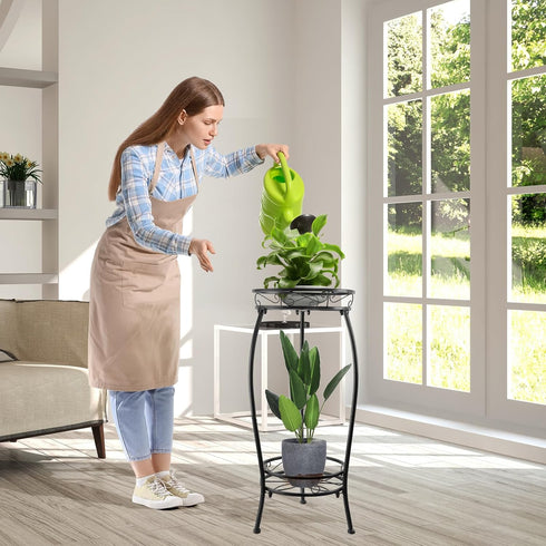 YHIJURS 27.1'', 2 Plant Stand Indoor Outdoor Tier Tall Metal Plant Stands, Heavy Duty Rustproof Corner Flower Potted