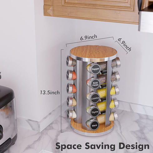 Revolving Spice Rack Set with 20 Spice Jars, Kitchen Spice Tower Organizer for Countertop or Cabinet, Includes 386