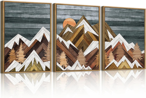 Framed Mountain Wall Art Boho Mountain Wall Decor Modern Nature Artwork 12"