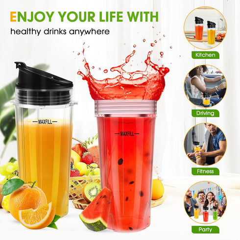 Blender Replacement Parts for Ninja, 3 Pack 16oz Cups with To-Go Lids for Nutri Ninja Compact Personal Blender
