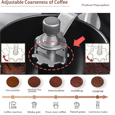 Manual Coffee Grinder with Burr, Coffee Bean Grinder for Espresso, French Press, Includes 2 Glass Jars and Brush