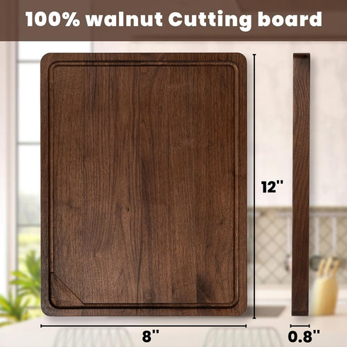 Heimlove (12"x8") Walnut Wood Cutting Board for Kitchen, Reversible Wooden Chopping Board with Deep Juice Grooves