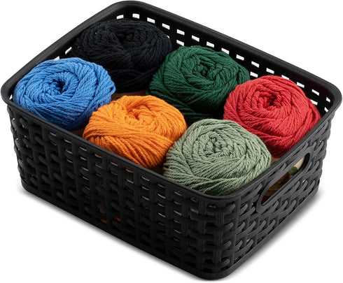 Set of 6 Small Plastic Storage Baskets - Household Organizer Basket Bins with Cutout Handles