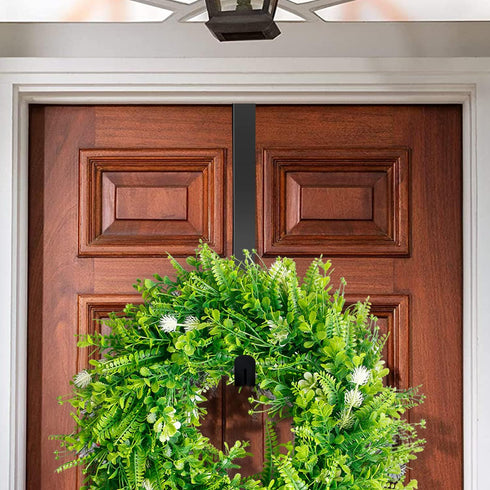 GameXcel 12" Wreath Hanger for Front Door, Large Metal Hook for Christmas Wreath Over The Door, Black