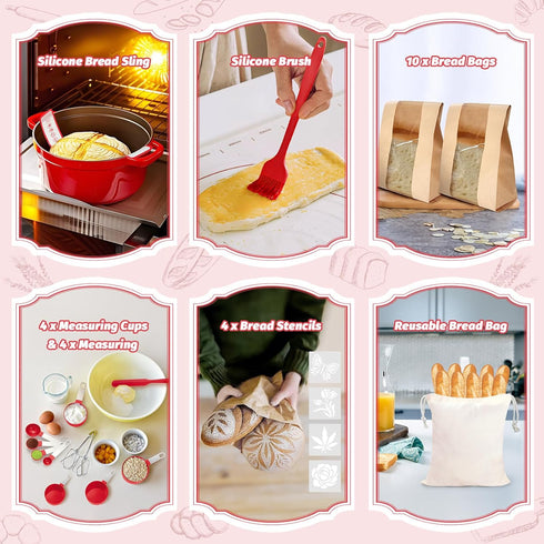 EWFEN Sourdough Starter Kit with Round & Oval Banneton, Complete Sourdough Bread Baking Supplies, Bread Proofing Basket