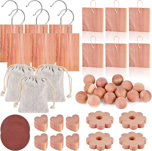 Tigvio 48-Pc Cedar Blocks for Clothes Storage: Blocks, Planks, Hooks, Rings, Balls, &