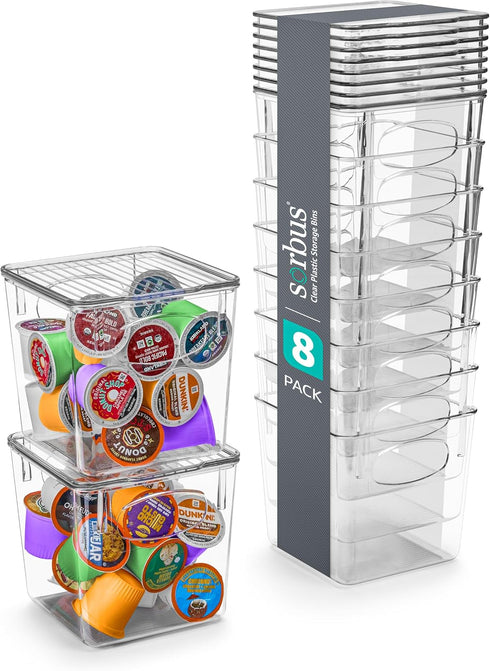 Sorbus Small Plastic K Cup Storage Bins, Nespresso Pods Holder, Kitchen Organization, 8 Pack Fridge Organizer