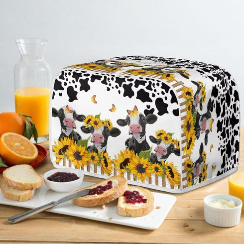 UNICEU Sunflower Farm Cow Animal 2 Slice Quilted Toaster Cover, Dustproof Kitchen Small Appliance Cover