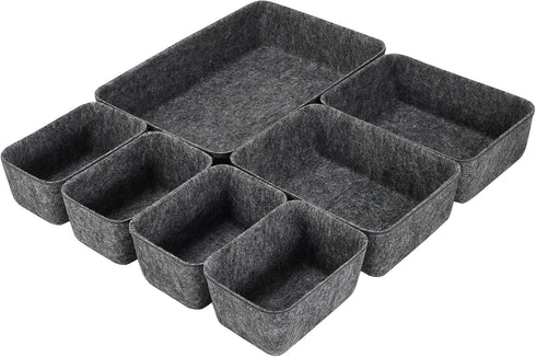 Desk Drawer Organizer Tray Dividers Set, 7 Pack Grey Felt Storage Bins for Kitchen, Bathroom, Office