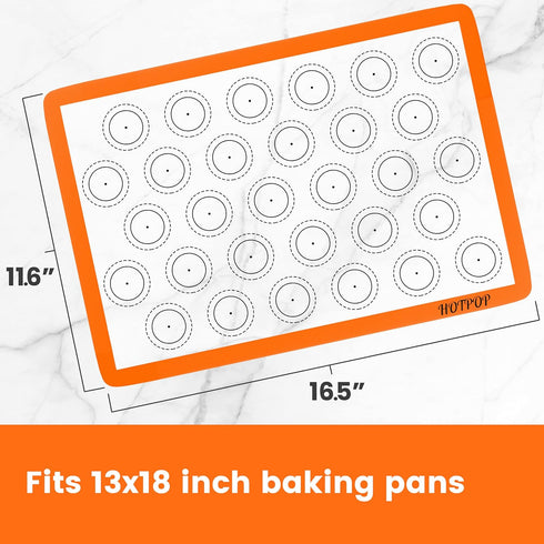 HOTPOP Silicone Baking Sheet Set, 2-Pack, No-Stick Cookie Sheets with Outlined Mats for Macarons, Pastries, Buns, Bread