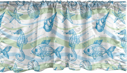 Ambesonne Nautical Window Valance 54" X 18" Marine Ocean Pattern Curtain for Kitchen Bedroom Decor, Mint Blue
